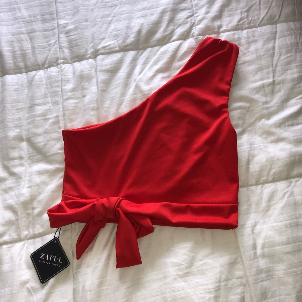 Zaful one shoulder knitted crop top tank top